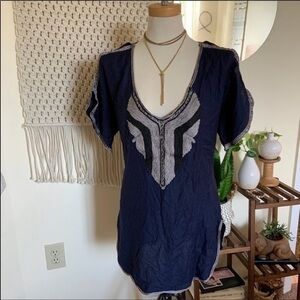 Vintage Free People Navy Embroidered Boho Tunic Dress